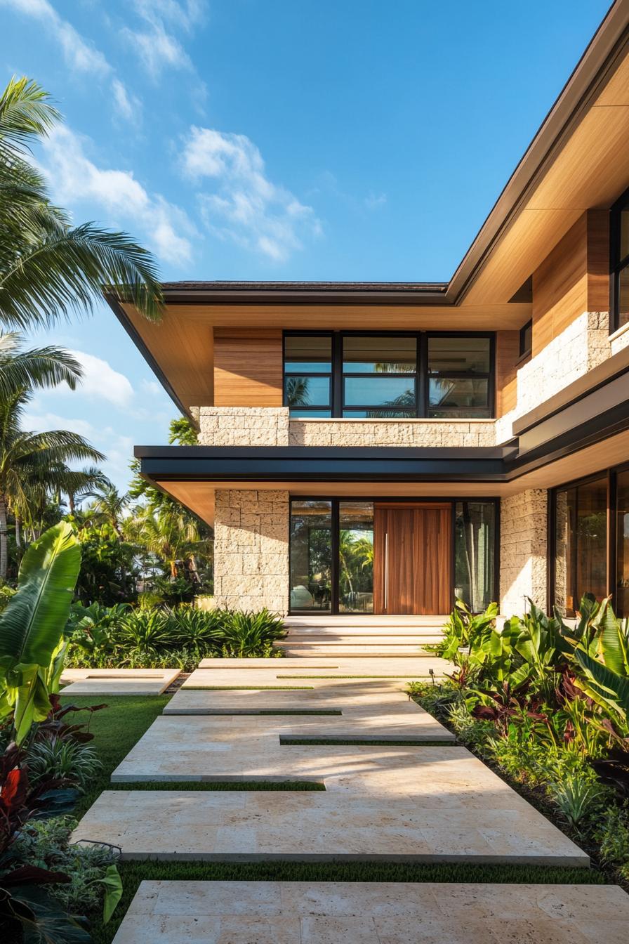 Contemporary tropical house with stone and wood elements