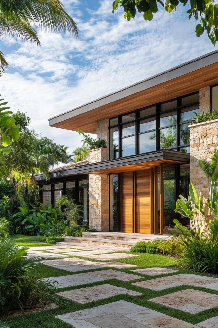 Modern tropical house with lush greenery