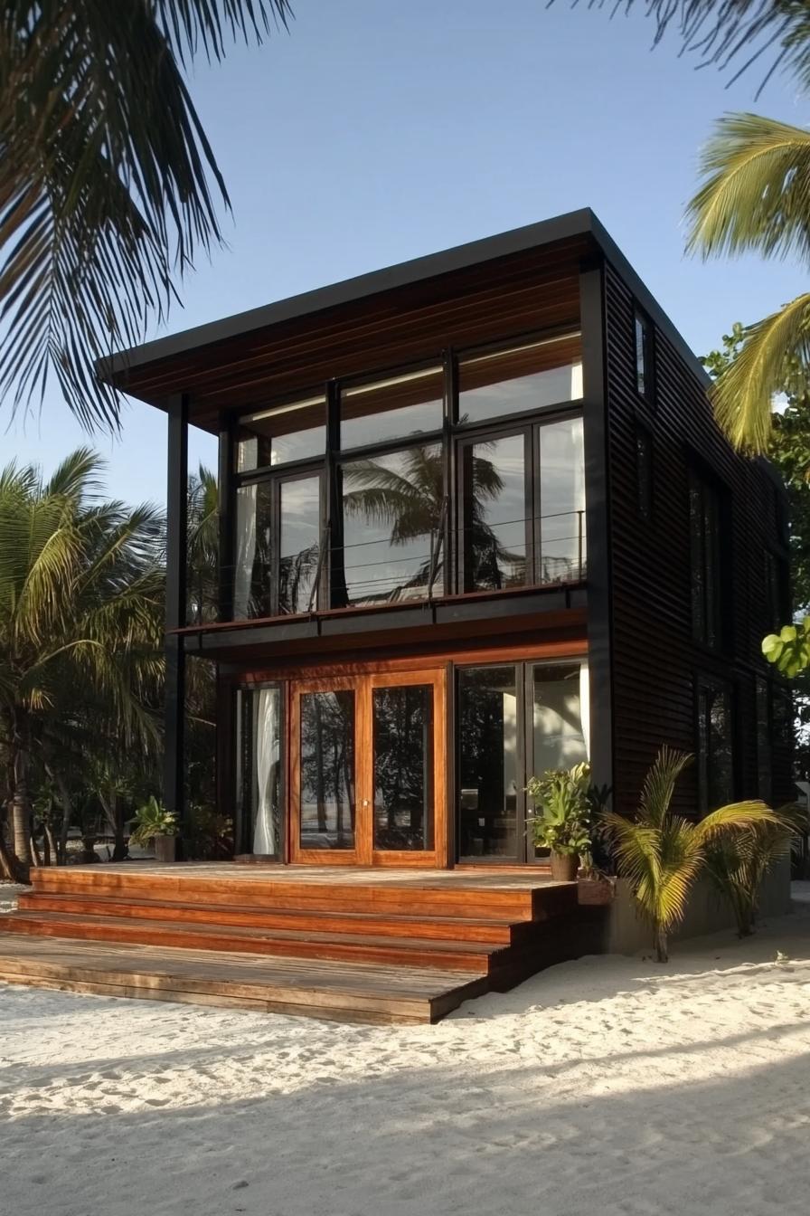 Contemporary beach house with large glass windows