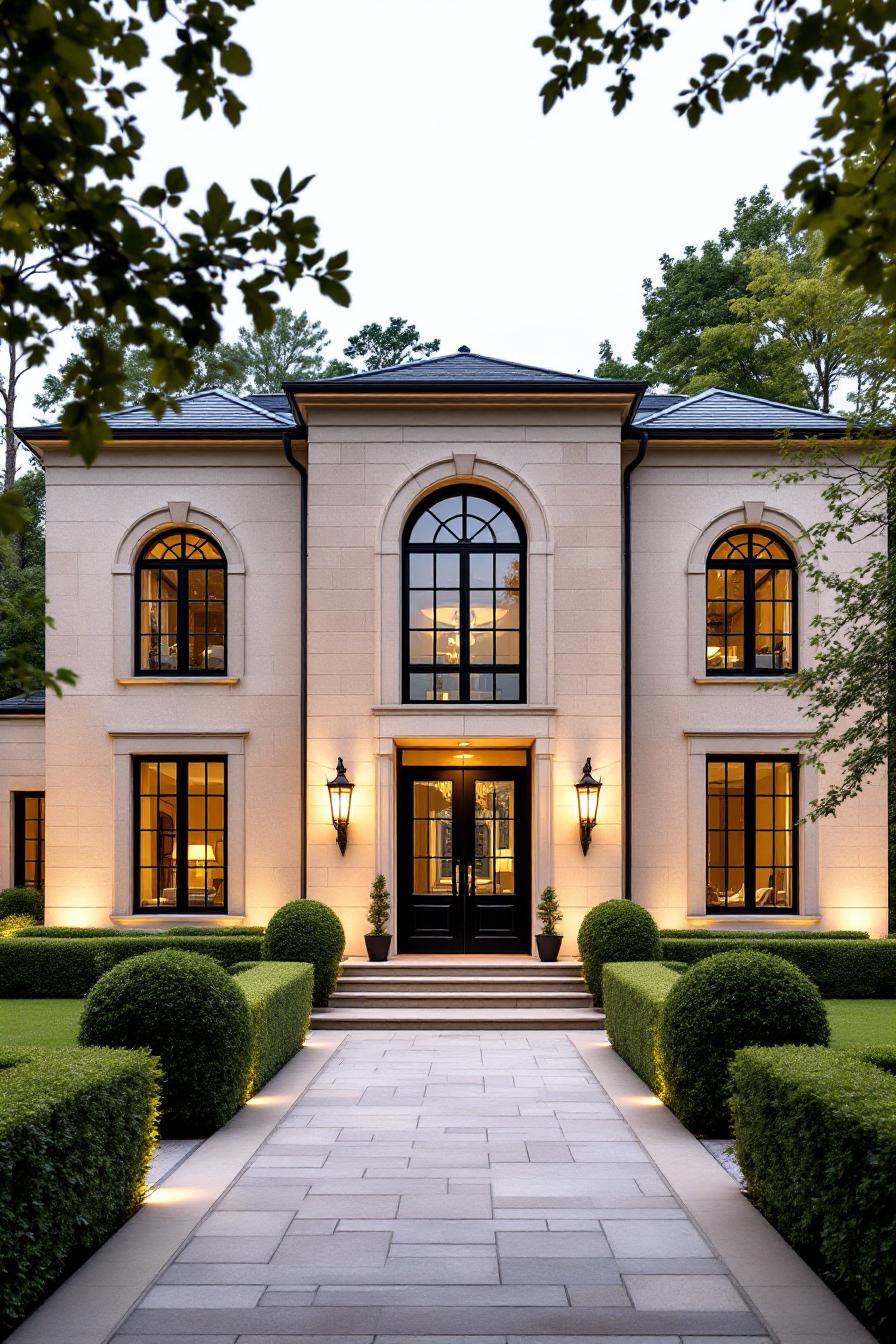 Elegant classic house with manicured pathway