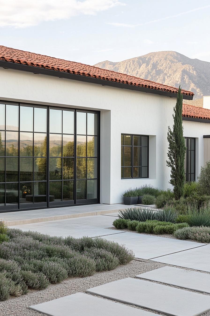 Modern Mediterranean house with large windows and terracotta roof