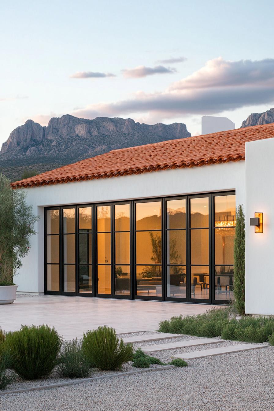 Modern Mediterranean house with terracotta roof and large windows