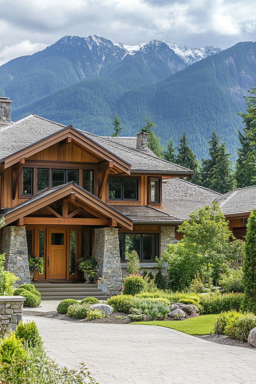 Charming wooden house with mountainous backdrop