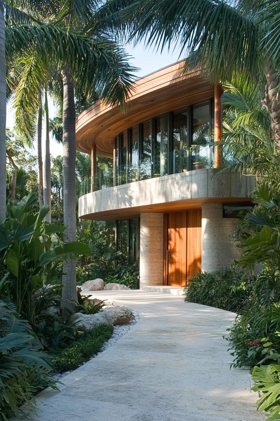 Modern tropical house surrounded by lush greenery