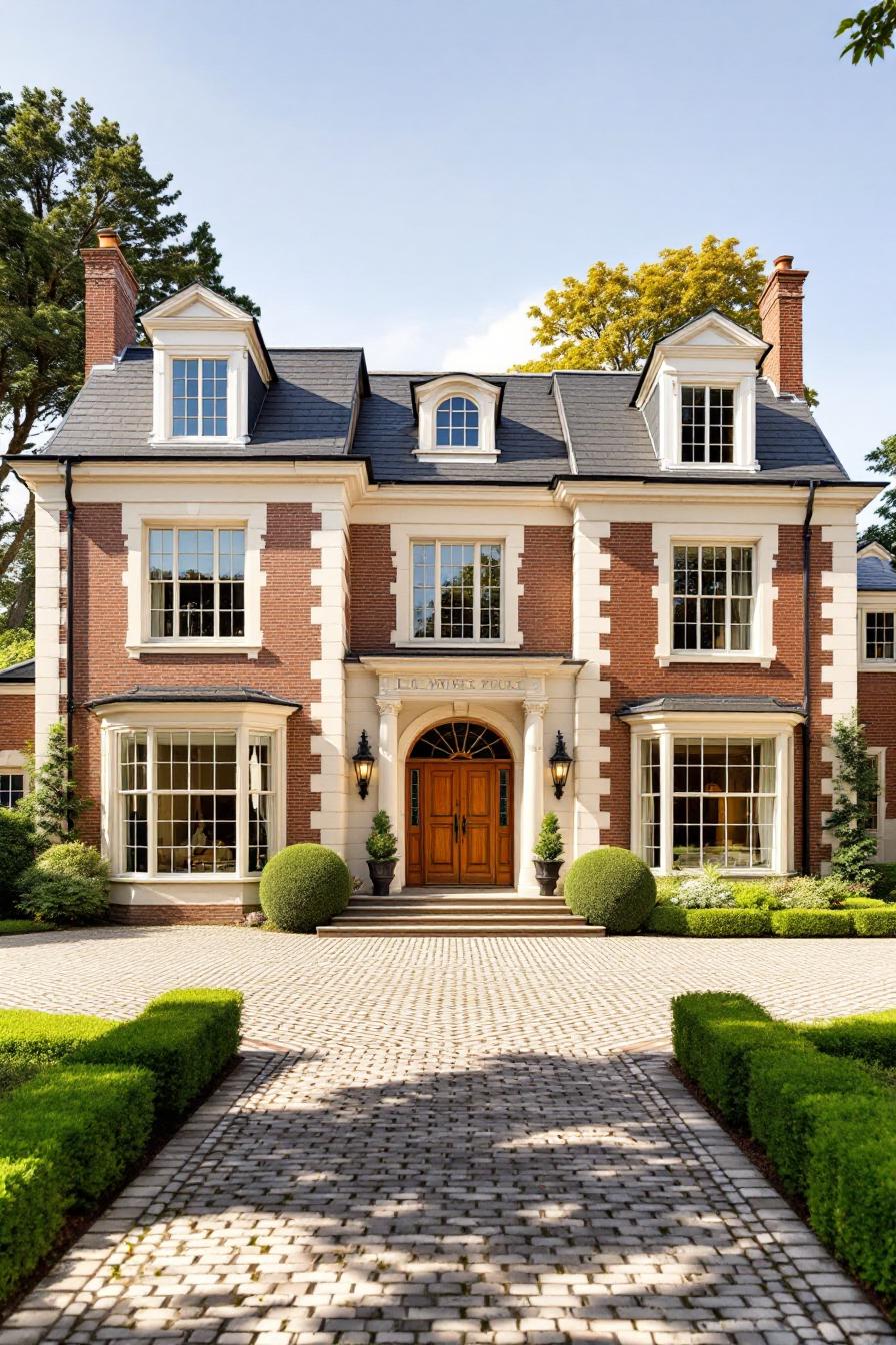 Elegant Georgian facade with manicured greenery