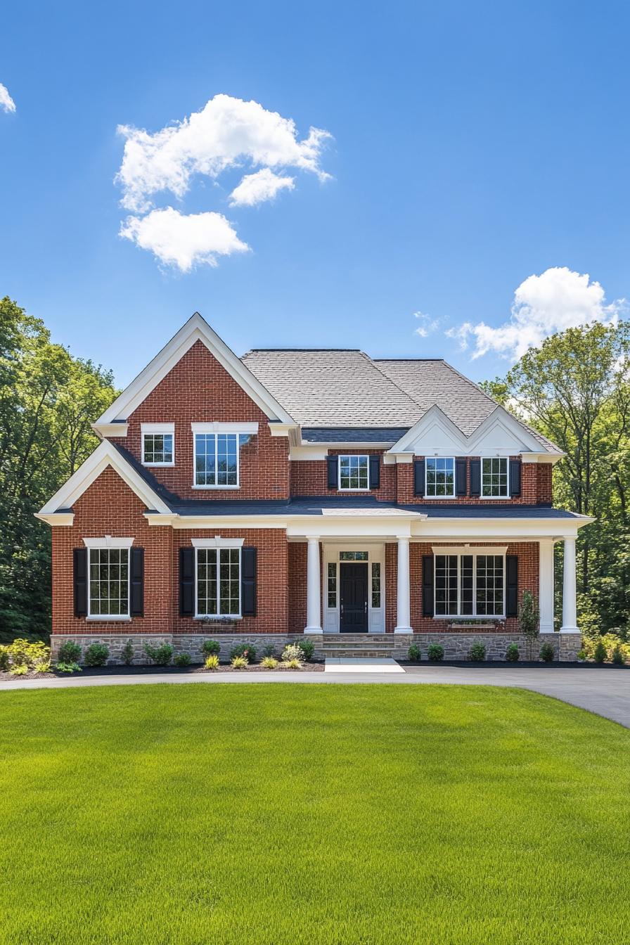 Classic Georgian home with columns and green lawn