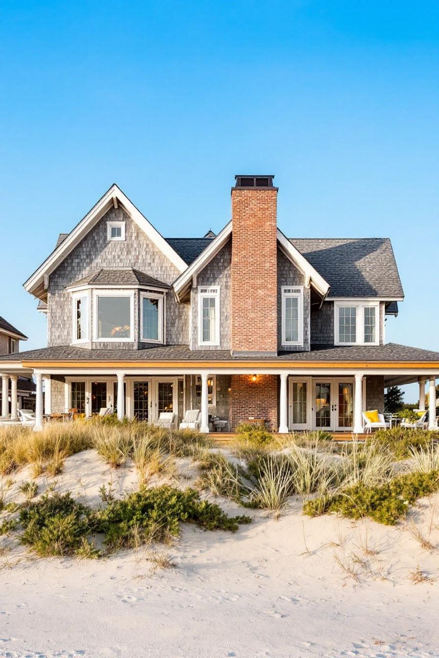 Charming coastal house with brick chimney and dunes