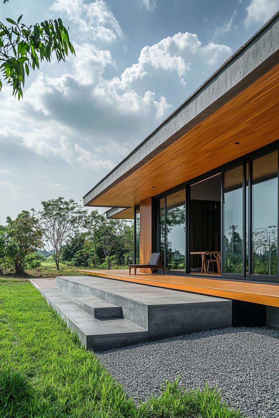 Contemporary Thai house with wooden accents and glass facade