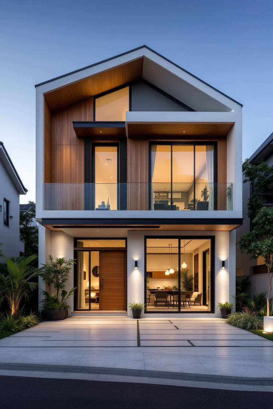 Contemporary house with large glass windows