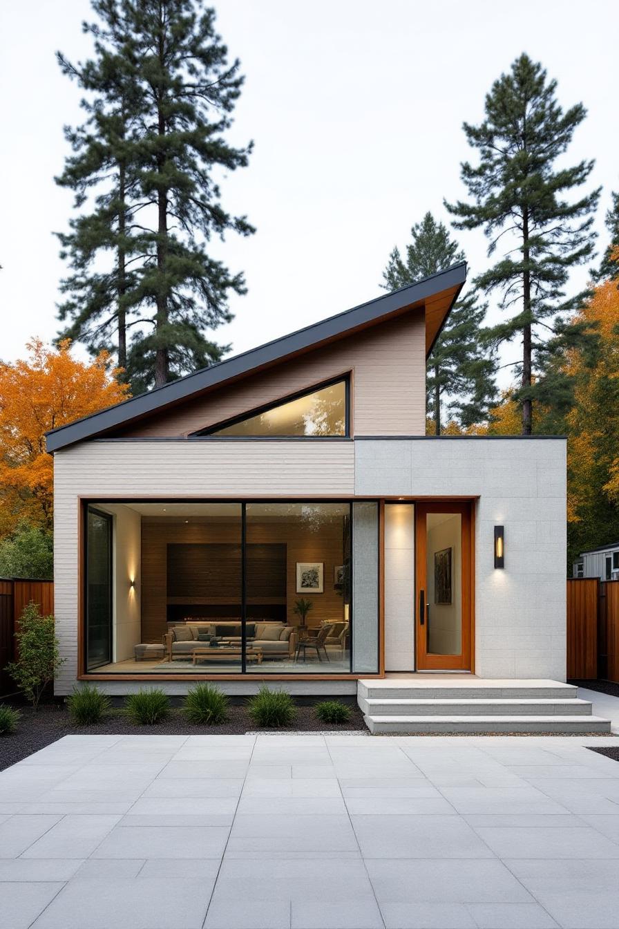 Modern bungalow with a slanted roof and large windows