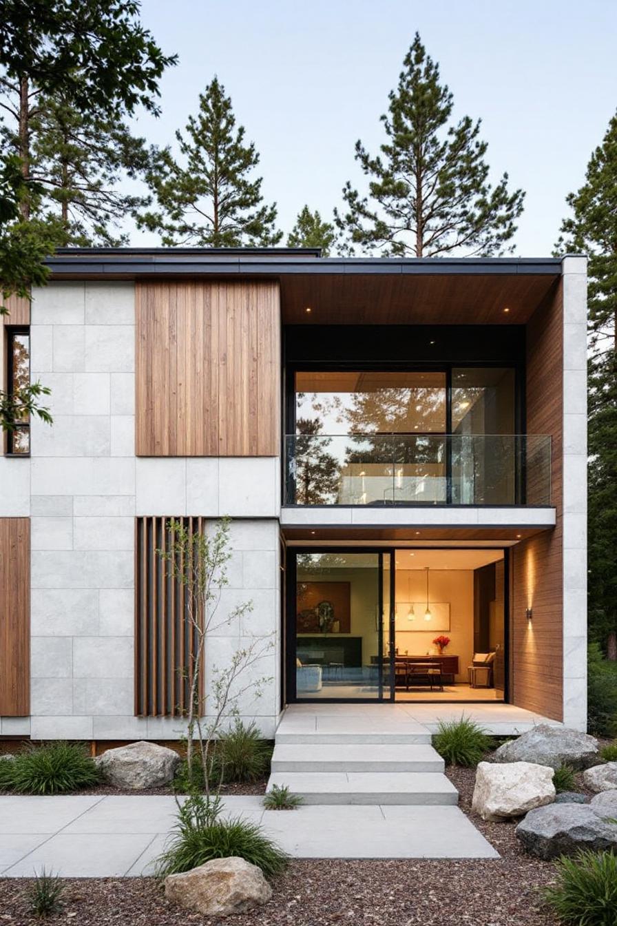 Contemporary house with wood and stone features