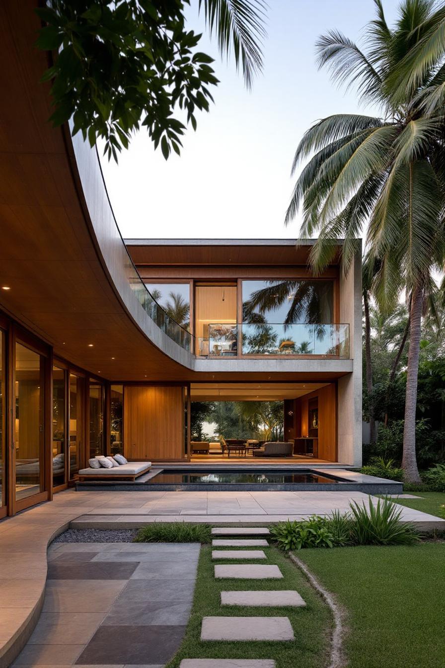 Tropical house with modern design and palm trees