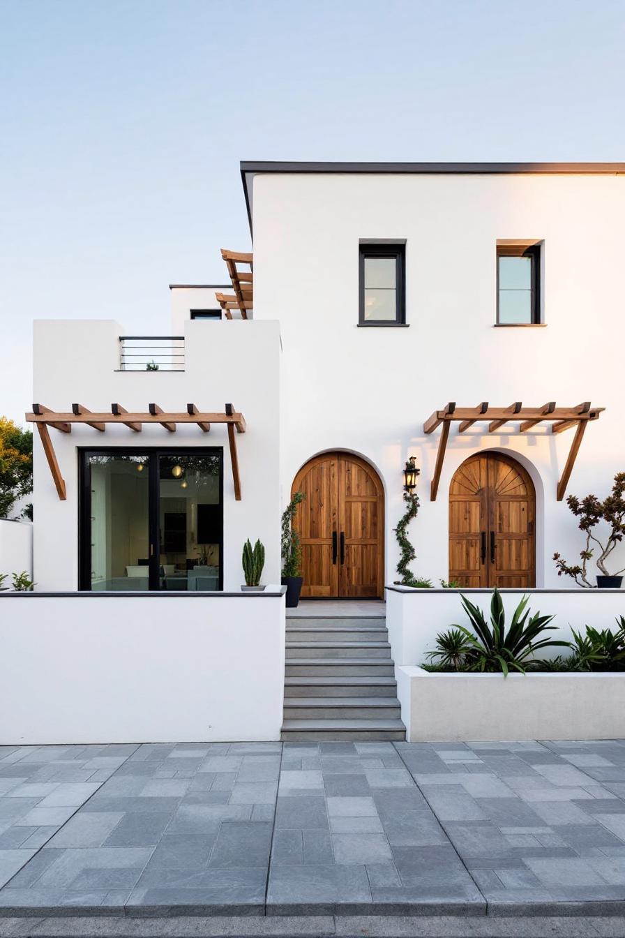 Modern Mediterranean facade with wooden doors