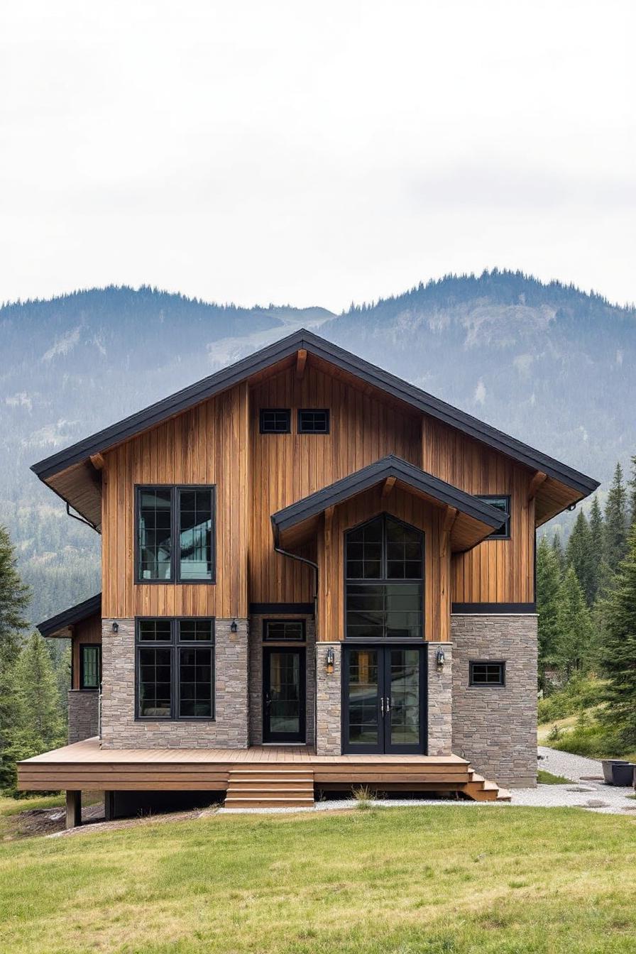 Wood and stone house perched in the mountains