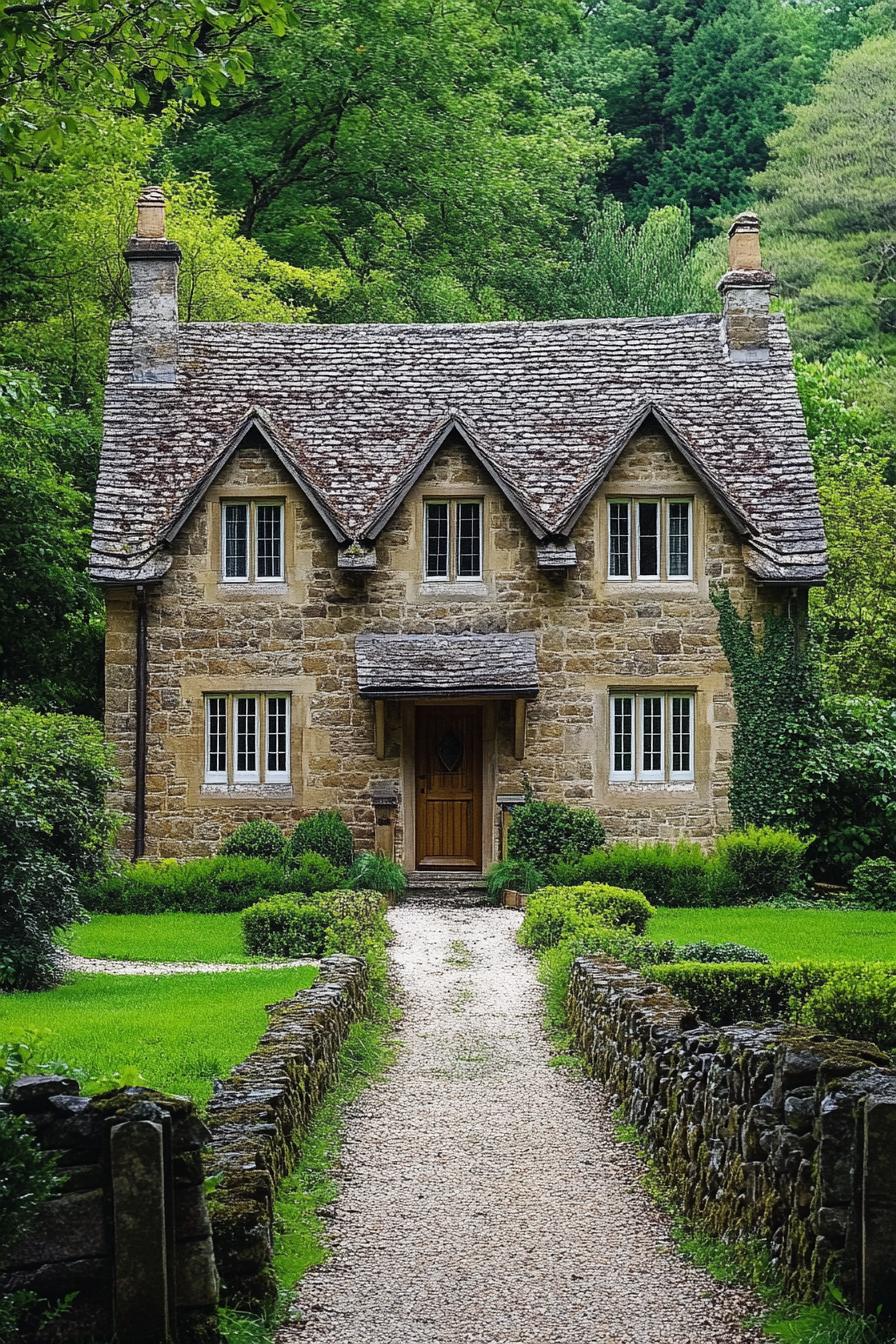 Charming stone cottage with lush greenery