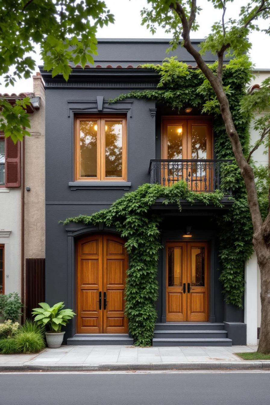 Charming house with ivy and wooden doors