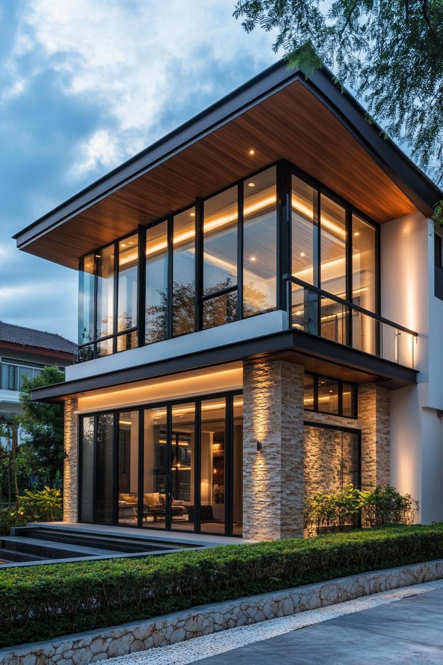 Modern Thai house with expansive glass windows