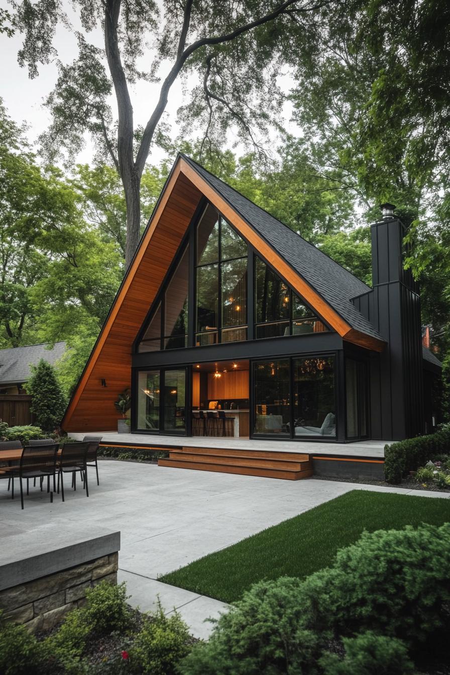 Stylish A-frame cabin nestled in lush greenery