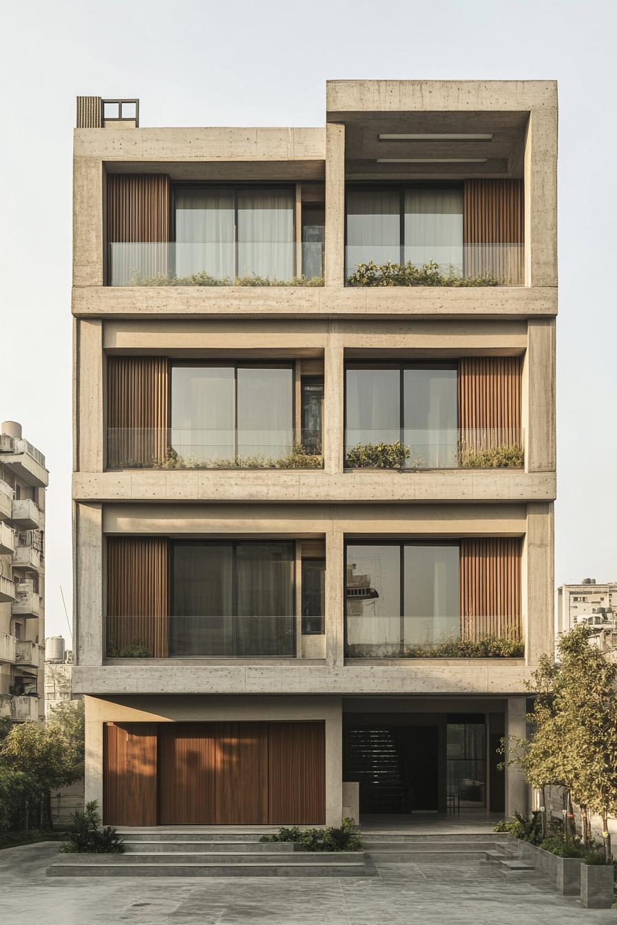 Modern building with concrete facade and wooden accents