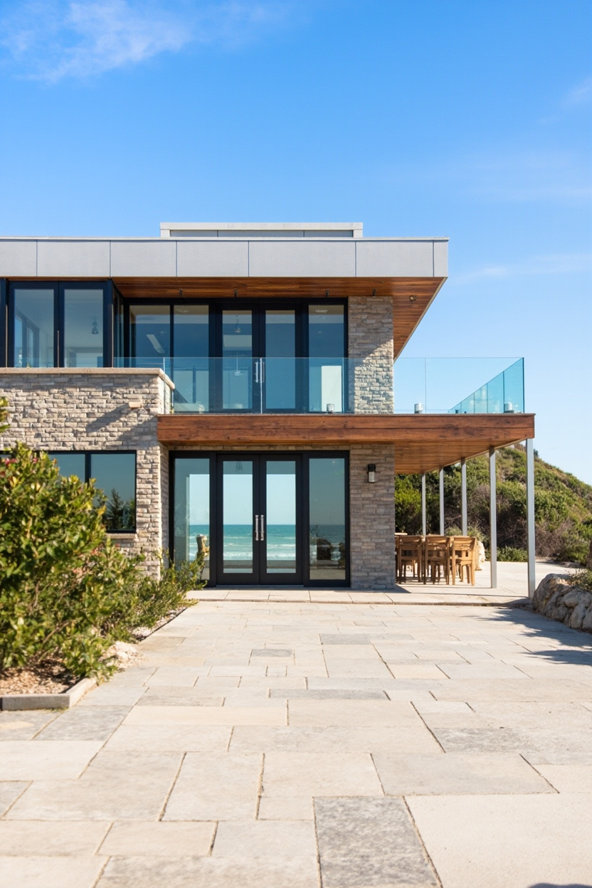 Modern two-story beach house with ocean view