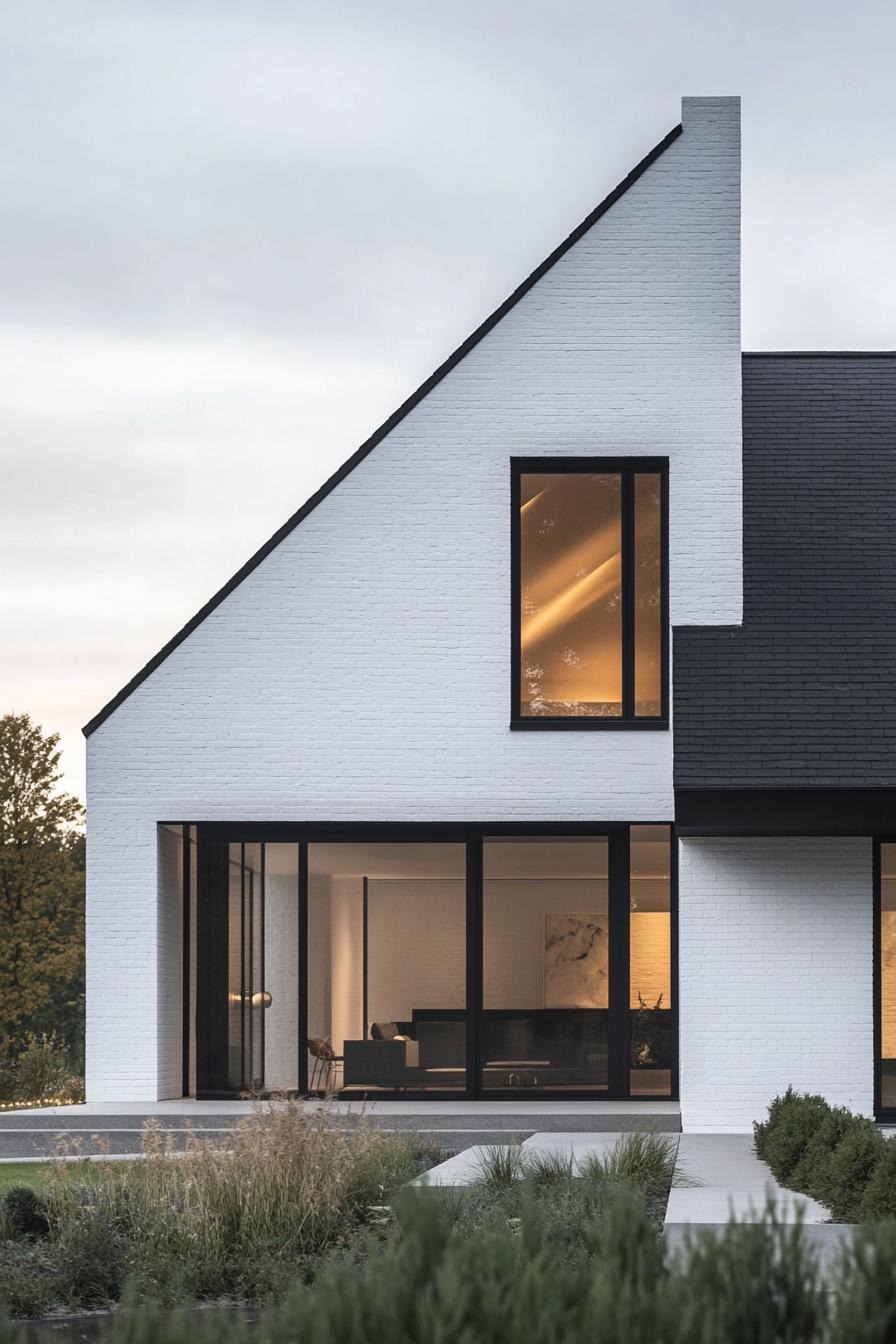 Modern home with white walls and black trim