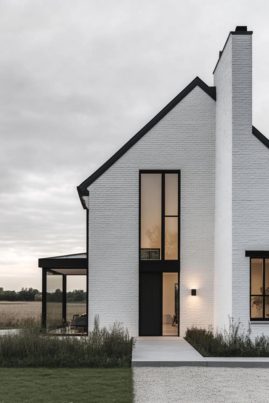 White house with black accents and large windows