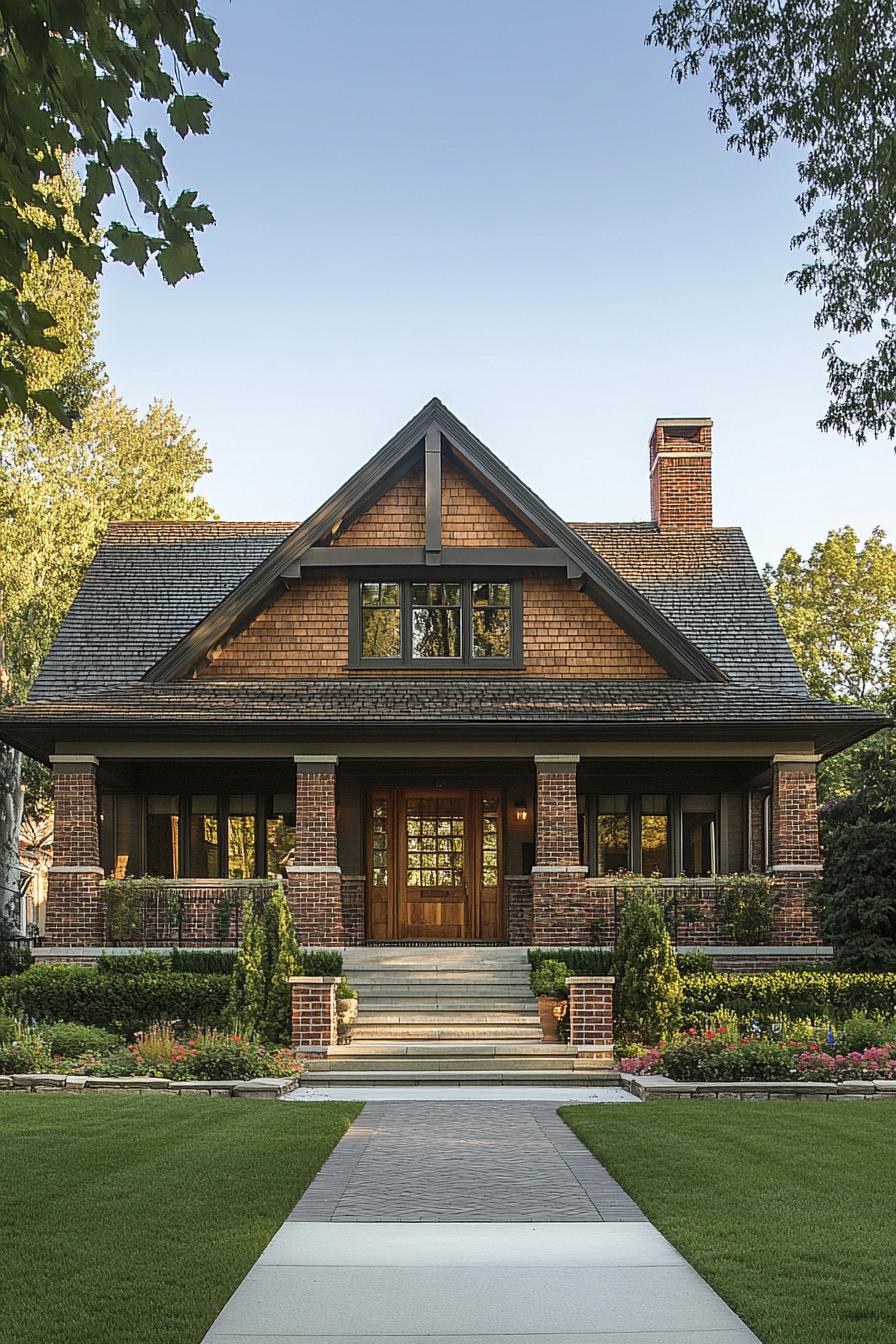 Classic Craftsman house with gabled roof and brick exterior