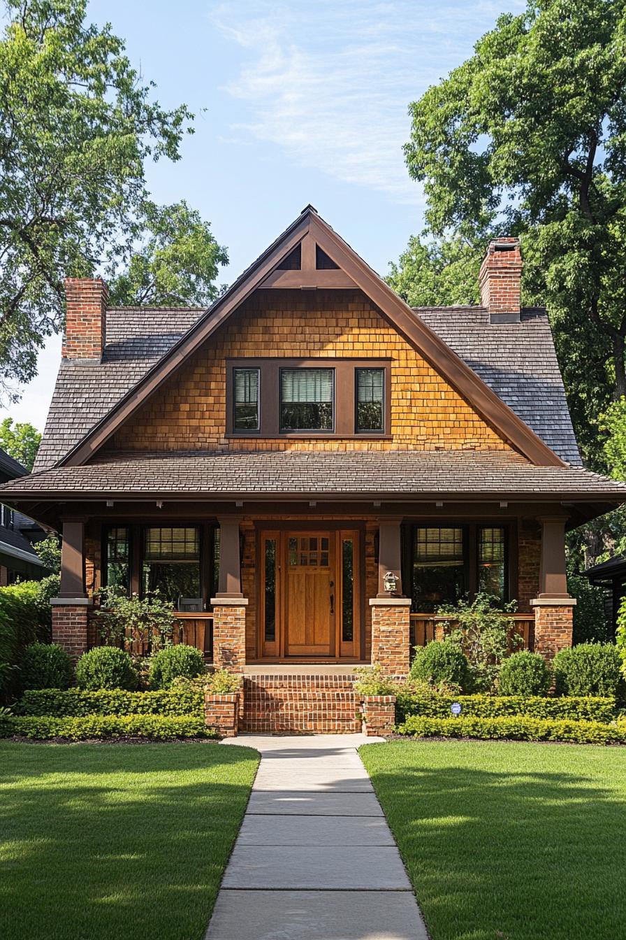 Charming house with brick pillars and lush greenery