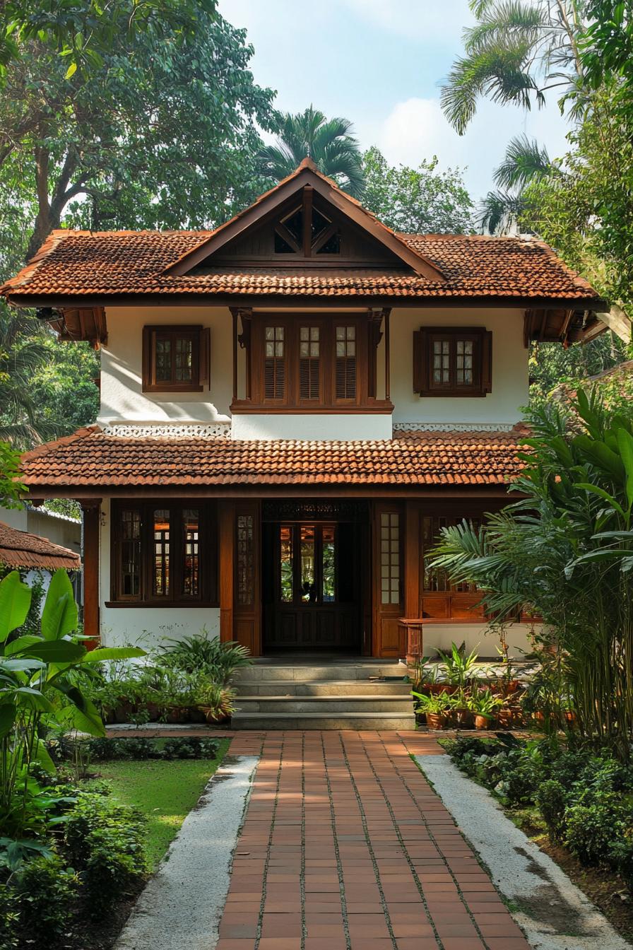 Charming Kerala house with lush greenery and traditional design