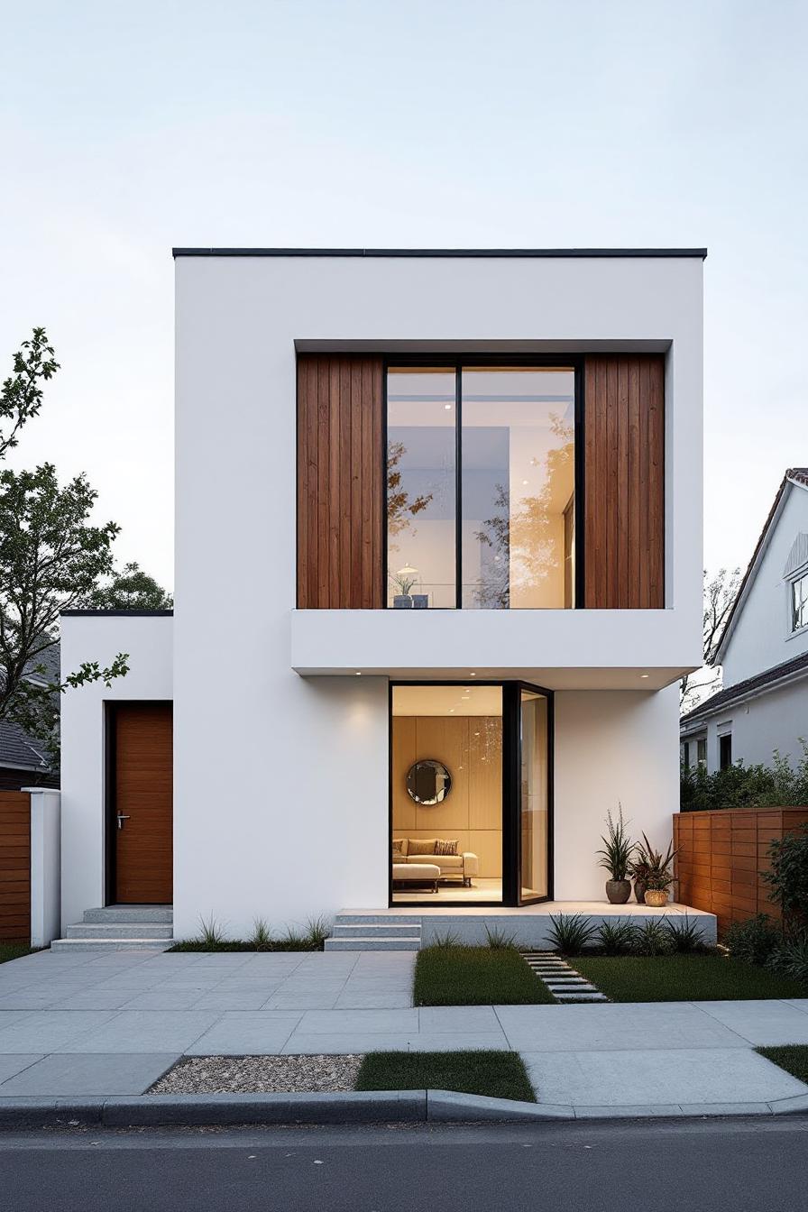 Sleek white minimalist house with wooden accents