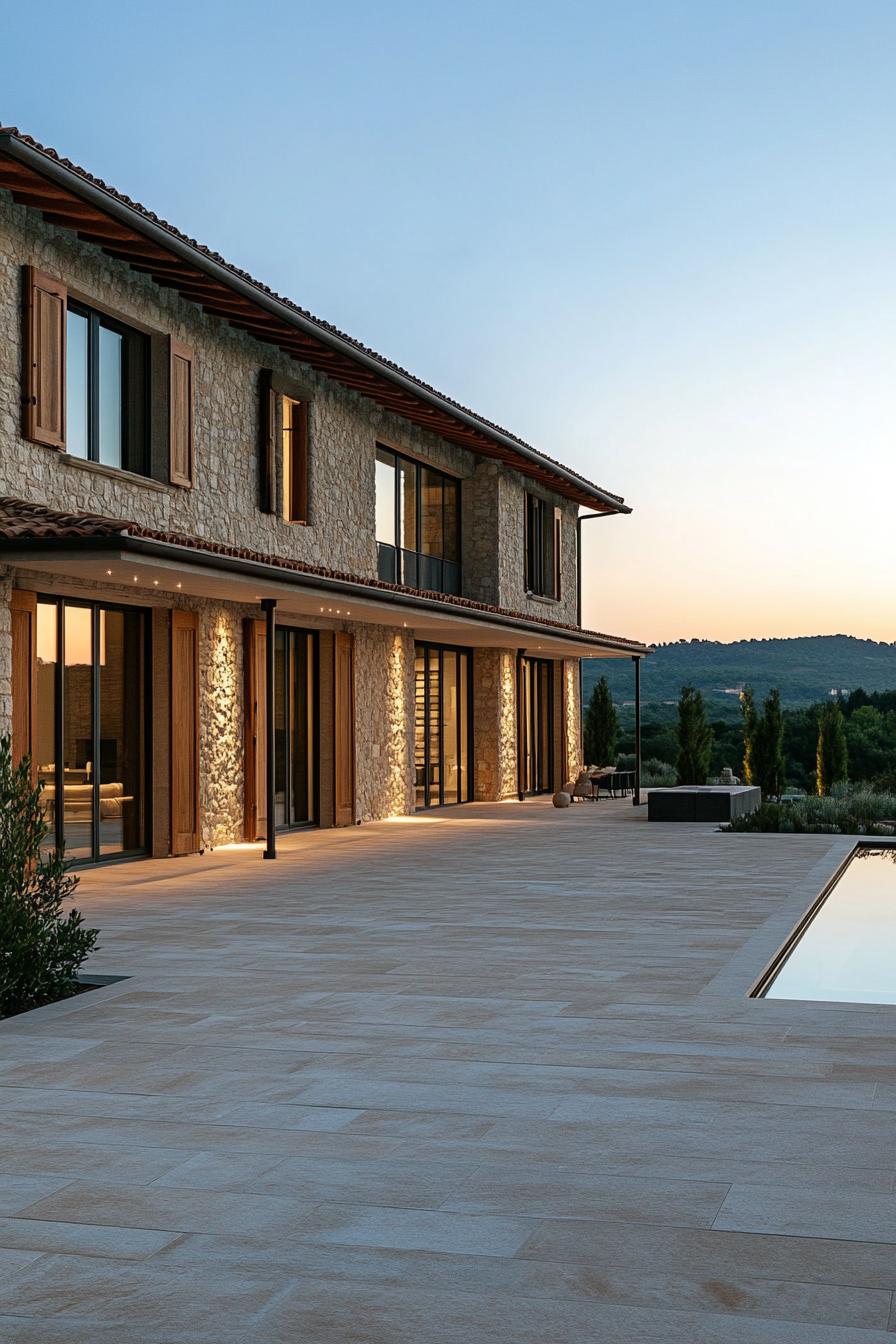 Stone villa with large patio and sunset view