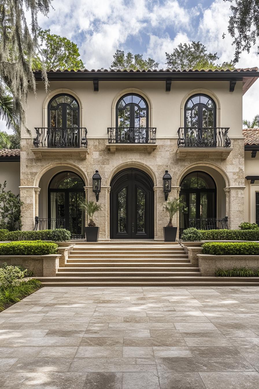 Modern villa with grand arches and elegant windows