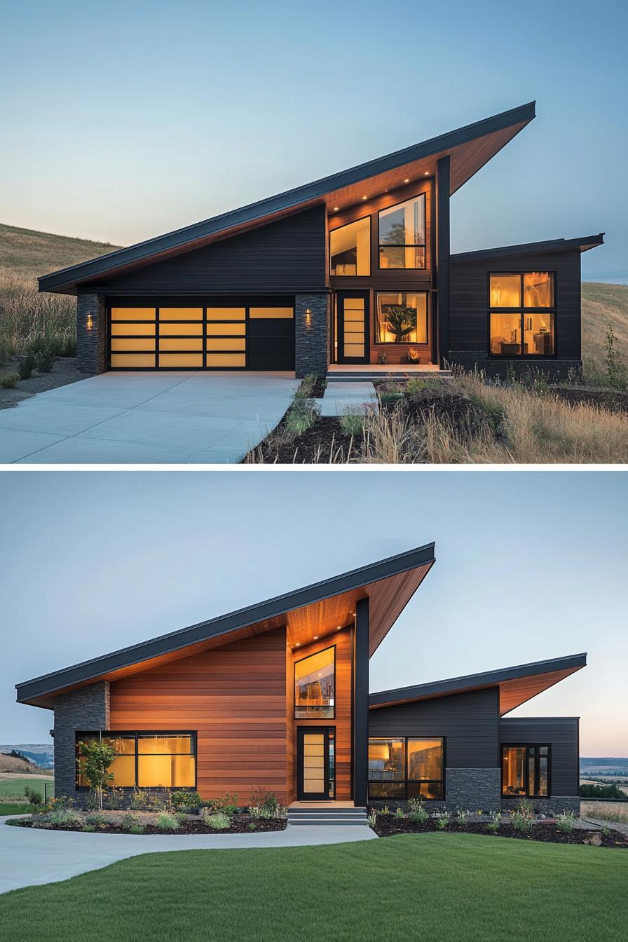 Modern house with a skillion roof and large glass windows