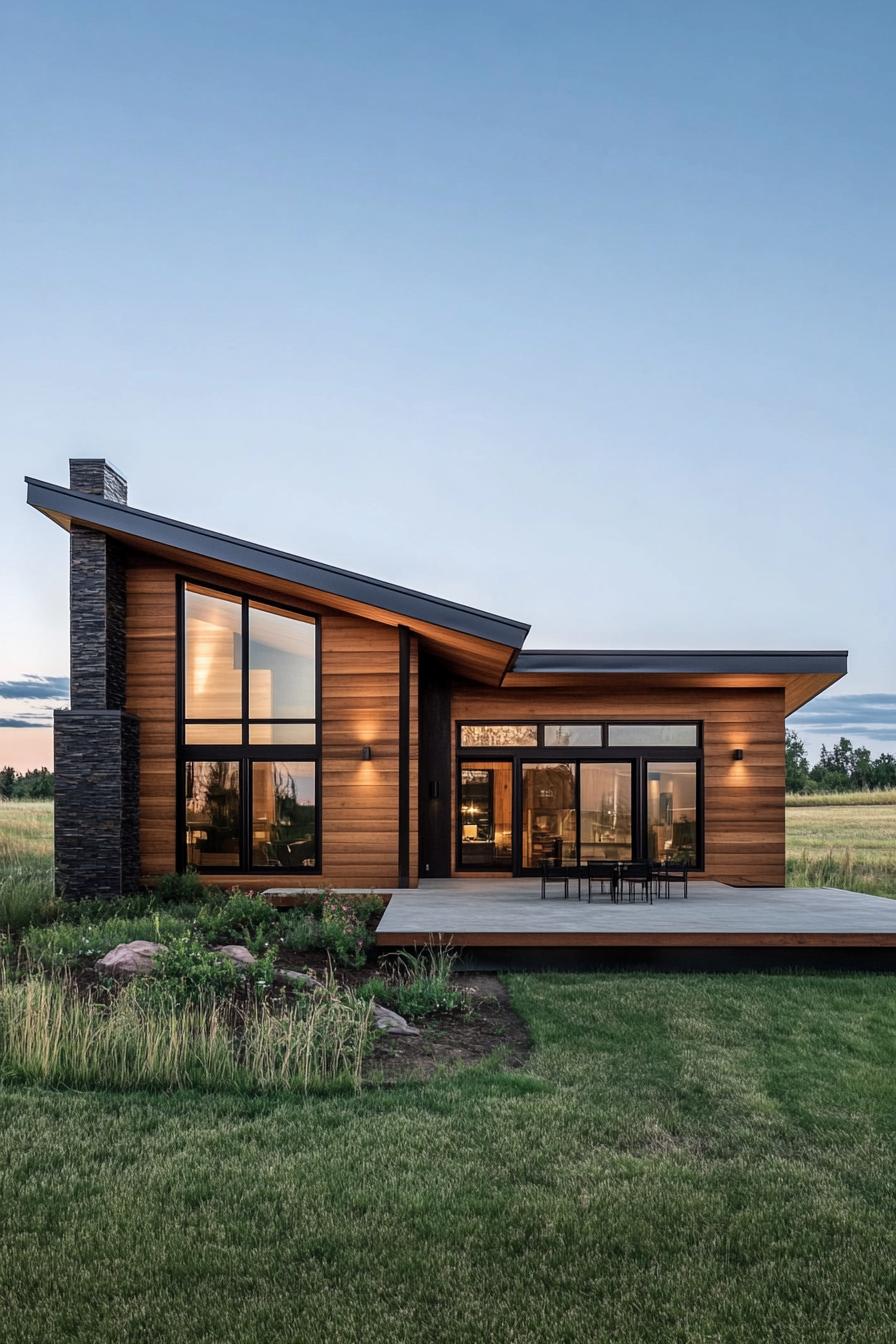 Modern house with sloping roof and large windows