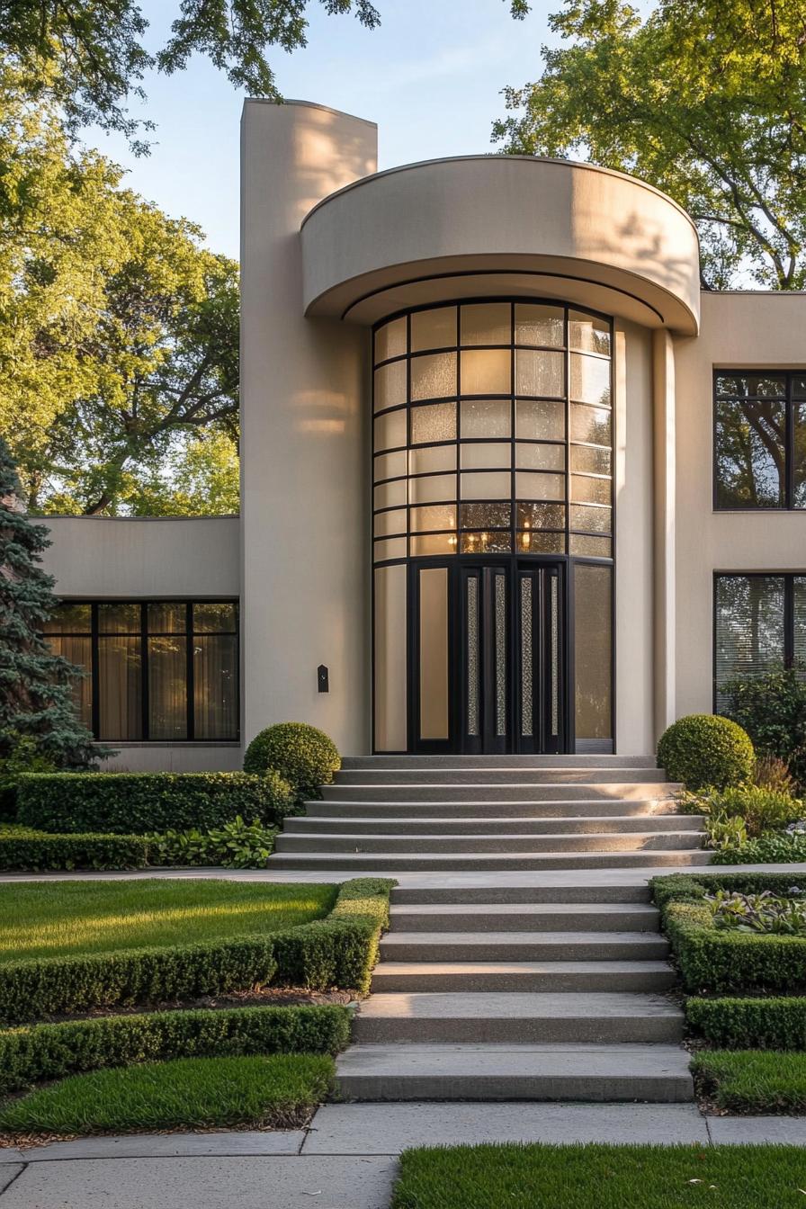 Art Deco house facade with curved architecture