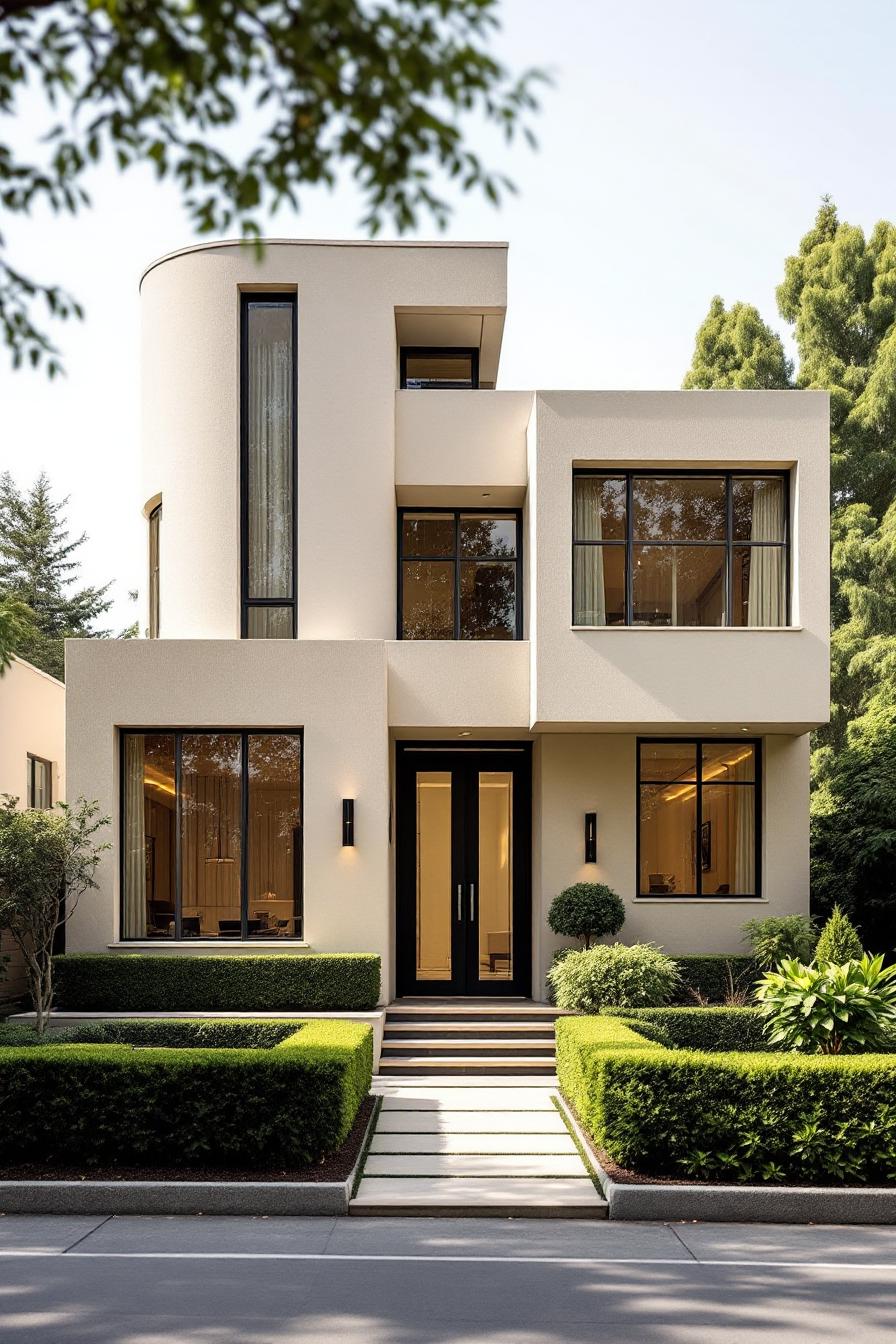 Art Deco house with geometric shapes and large windows