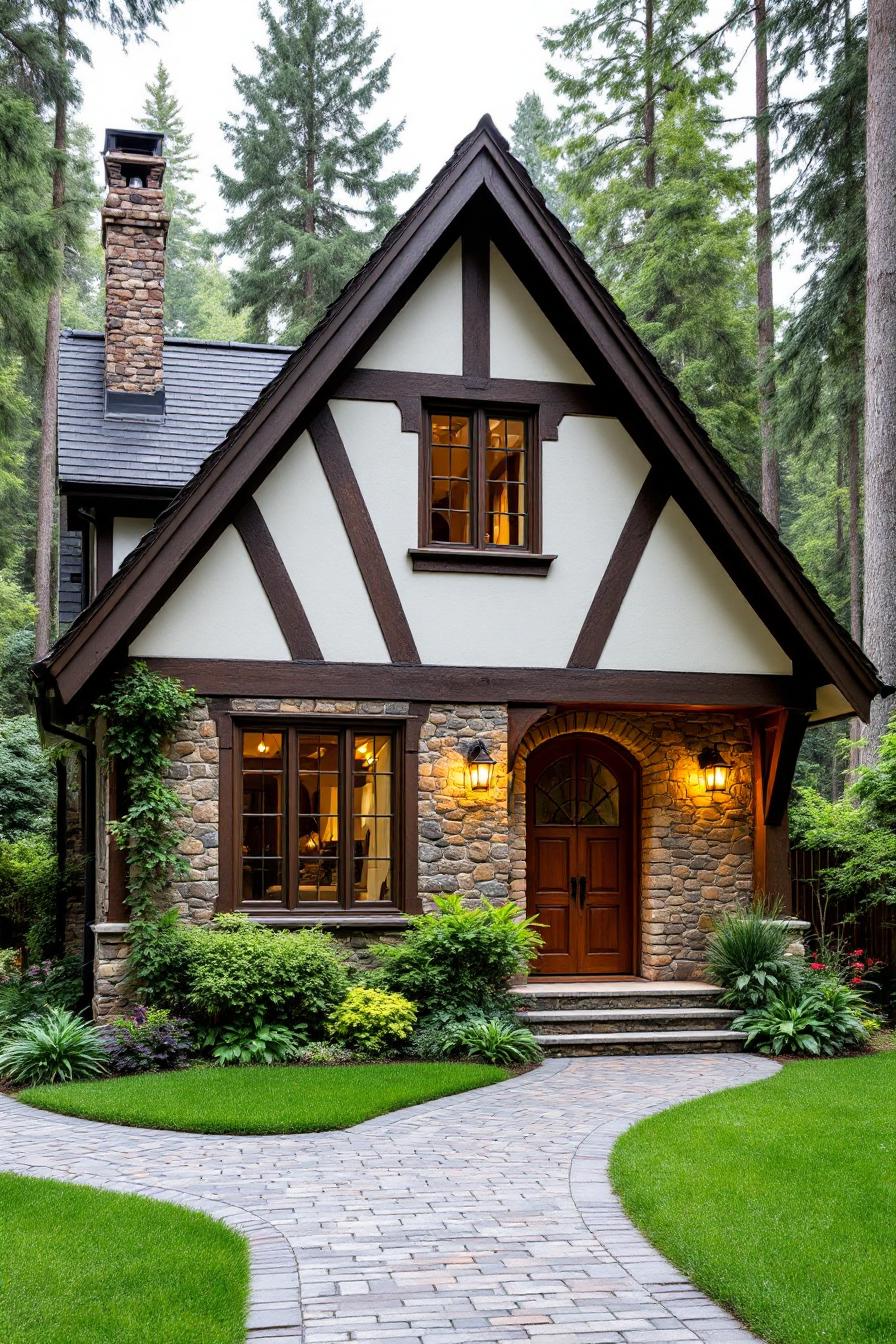 A lovely Tudor-style cottage with a stone exterior