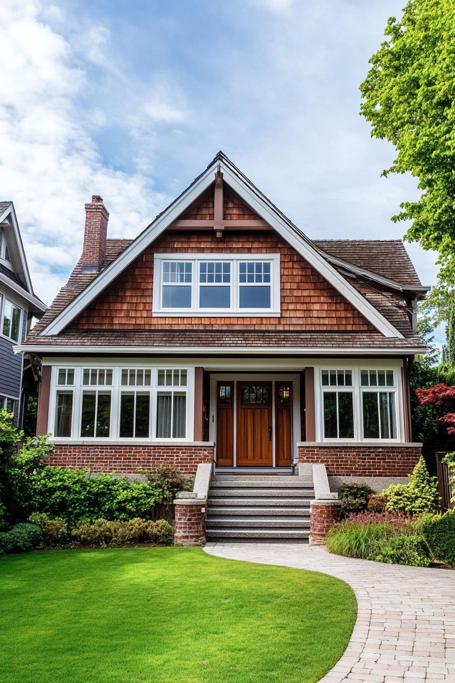 Charming house with gabled roof and lush lawn