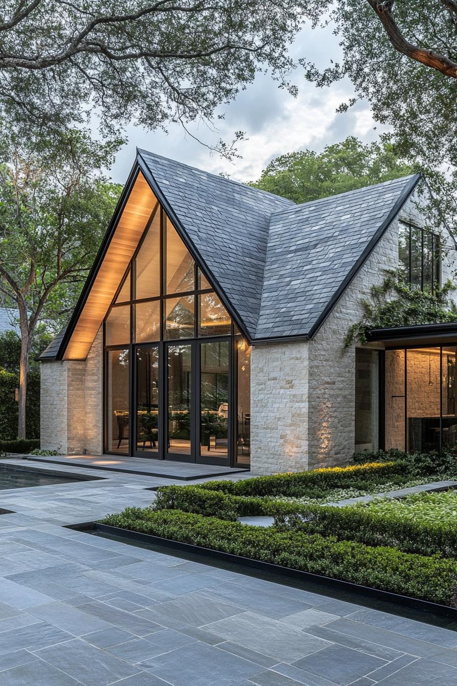 Modern cottage with glass and stone