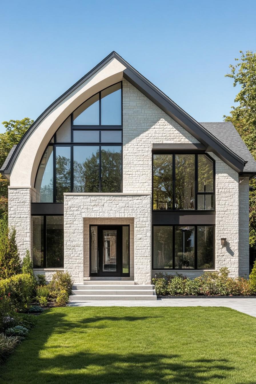 Modern house with large windows and arched roof