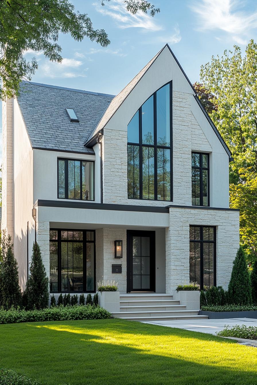 Modern house with large windows and green lawn