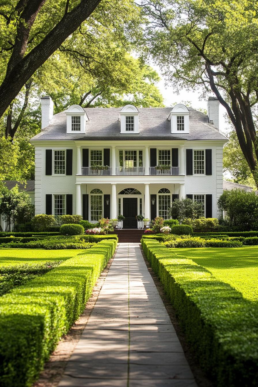 Elegant Southern home with a classic porch and lush garden