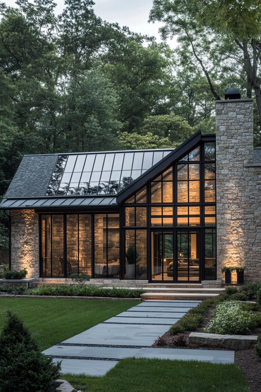 Modern stone cottage with large glass windows