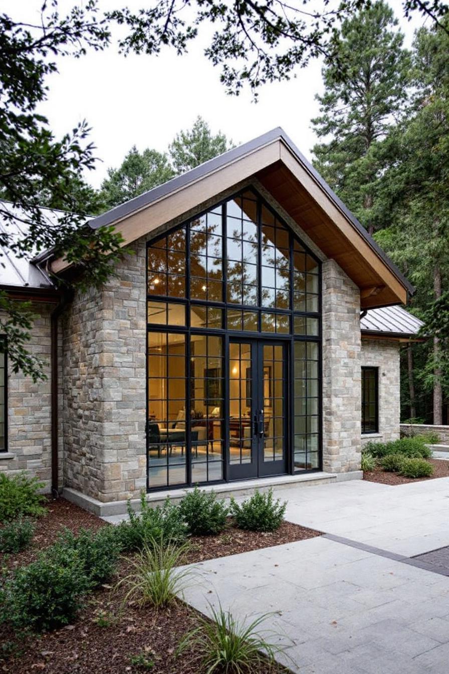 Stone cottage with large glass windows