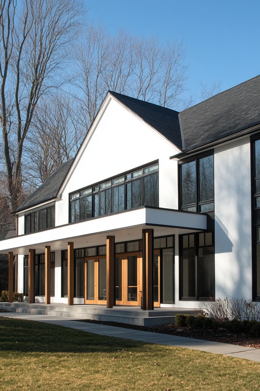 Sleek white residence with striking black trim