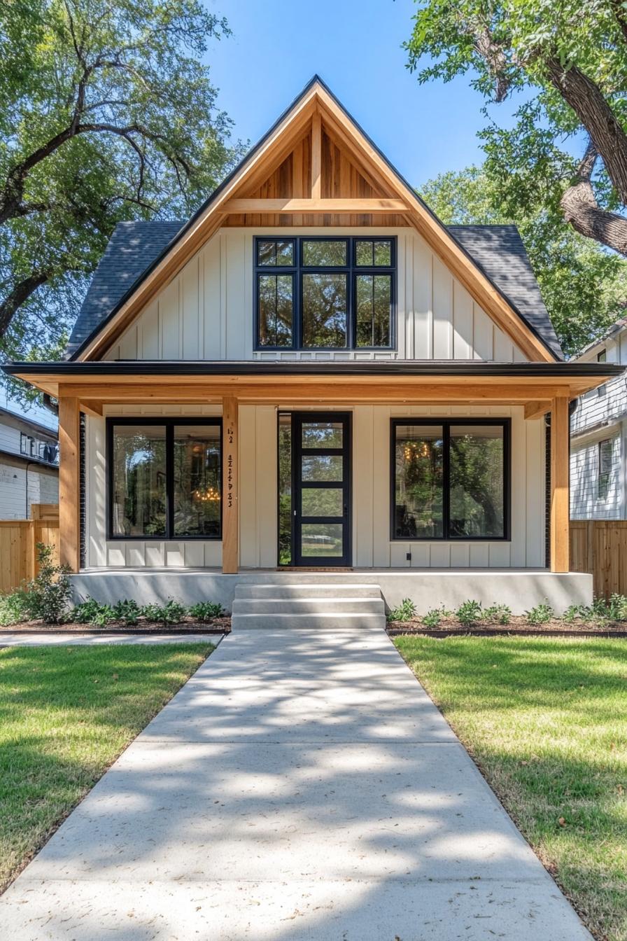 Front view of a cozy Craftsman cottage with large windows