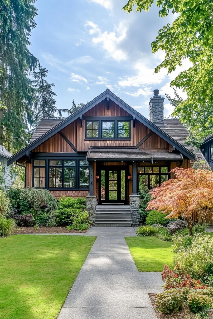 Craftsman-style cottage surrounded by lush greenery