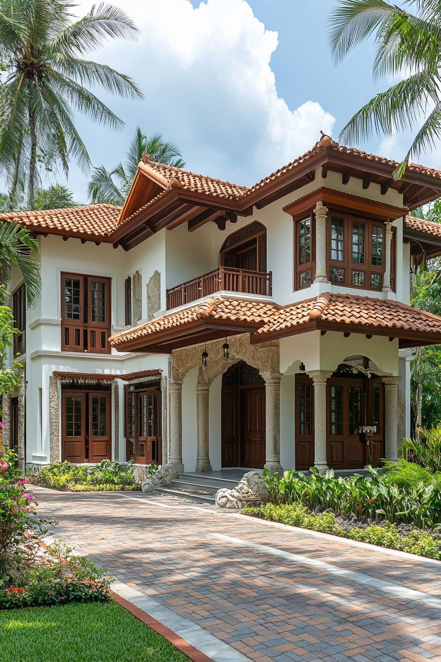 Charming Kerala house with a tiled roof and lush garden