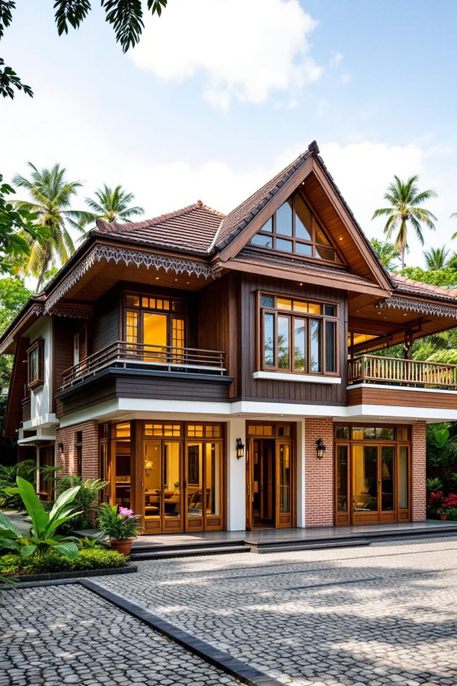 Elegant Kerala house with large windows and lush surroundings