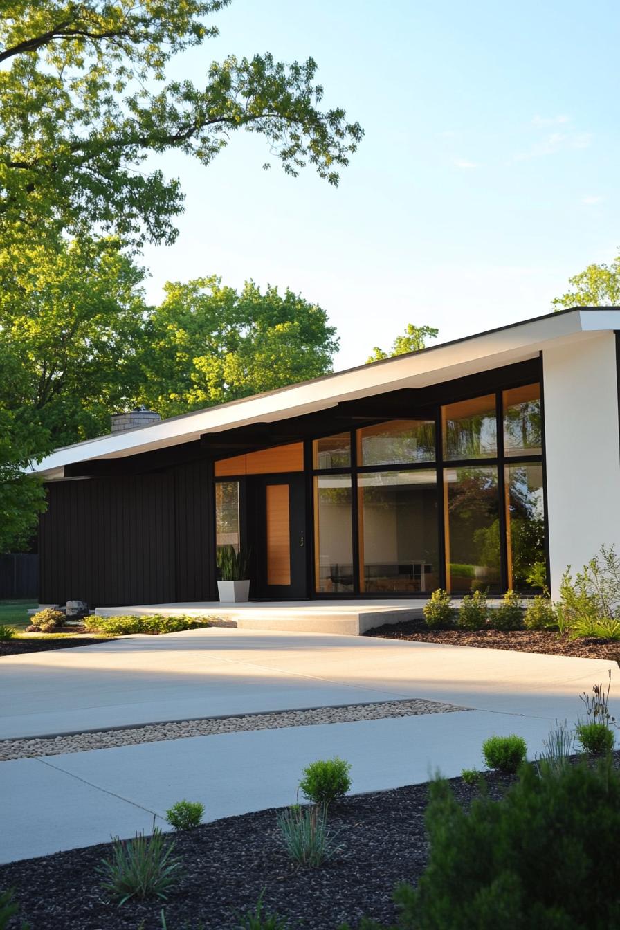 Modern house with a sleek skillion roof and large glass windows